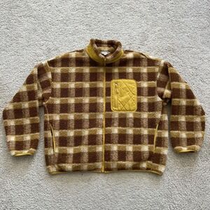 Uniqlo x JW Anderson Fleece Windbreaker Jacket Mens M Brown Plaid Sherpa Zip